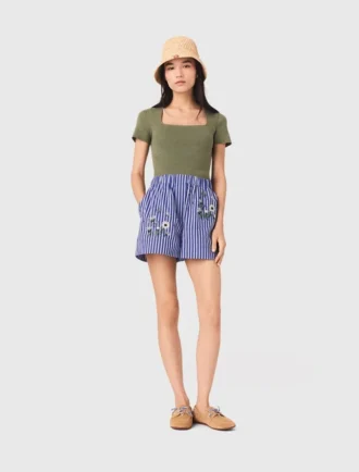 Bestickte gestreifte Baumwollshorts
