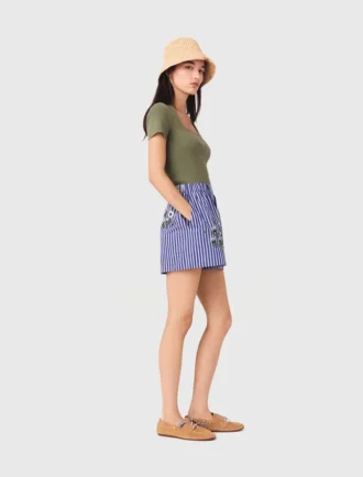 Bestickte gestreifte Baumwollshorts