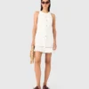 Besticktes Kleid aus Leinenmischung
