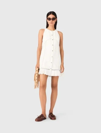 Besticktes Kleid aus Leinenmischung