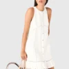 Besticktes Kleid aus Leinenmischung