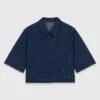 Besticktes, verkürztes Jeanshemd Besticktes, verkürztes Jeanshemd