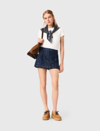 Denim-Skort mit Stickerei und Lagen-Effekt