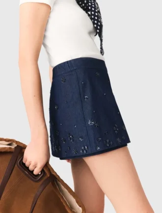 Denim-Skort mit Stickerei und Lagen-Effekt