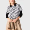 Gestreiftes T-Shirt mit Strassblume Gestreiftes T-Shirt mit Strassblume
