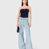 Jeans mit weitem Bein und Strasssteinen
