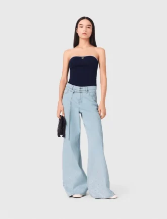 Jeans mit weitem Bein und Strasssteinen