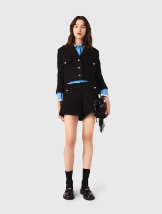 Kurze Tweedjacke mit Strasssteinen