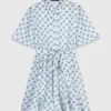 Kurzes gemustertes Kleid aus Leinenmischung