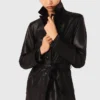 Langer Leder-Trenchcoat
