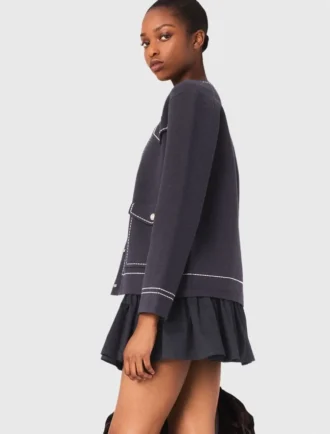 Langer Strickcardigan mit Ziernähten