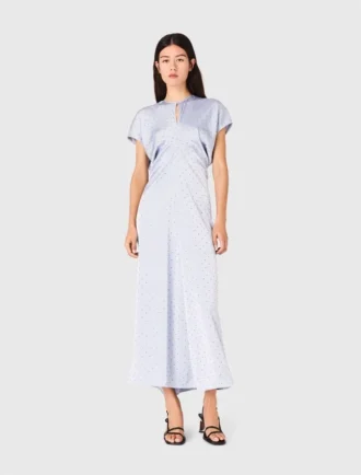 Maxi-Morgenmantel aus Satin, plissierte Taille