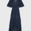 Metallic-Midi-Kleid mit Rüschen