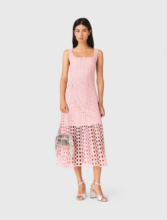 Midi-Kleid aus Häkelstoff mit Strasssteinen