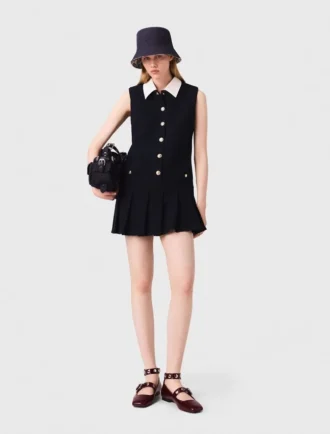 Mini-Tweed-Kleid mit abnehmbarem Kragen