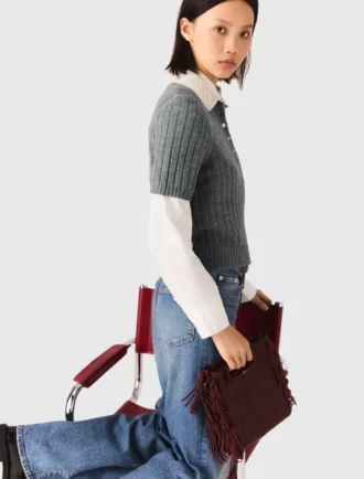 Pullover mit abnehmbarem Perlenkragen