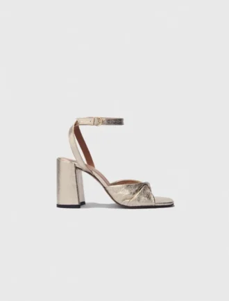Sandalen aus Metallic-Leder mit Absatz