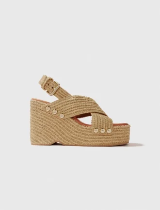 Sandalen mit Keilabsatz und Raffia-Optik