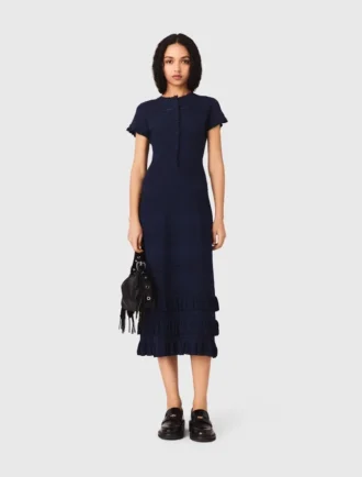 Strick-Maxikleid mit Rüschen