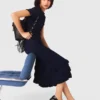 Strick-Maxikleid mit Rüschen
