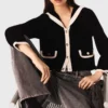 Strickjacke mit Samtoptik Strickjacke mit Samtoptik
