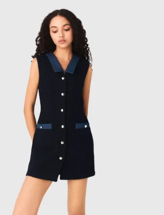Tweed-Kleid mit Denim-Details