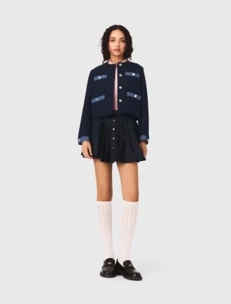 Tweedjacke mit Denim-Besatz
