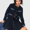 Tweedjacke mit Denim-Besatz