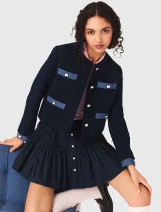 Tweedjacke mit Denim-Besatz