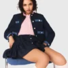 Tweedjacke mit Denim-Besatz