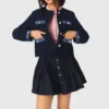 Tweedjacke mit Denim-Besatz