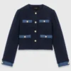 Tweedjacke mit Denim-Besatz