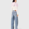 Weit geschnittene Jeans mit durchgehenden Strasssteinen Weit geschnittene Jeans mit durchgehenden Strasssteinen