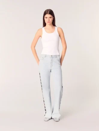 Weit geschnittene Jeans mit Strass-Ausschnitten
